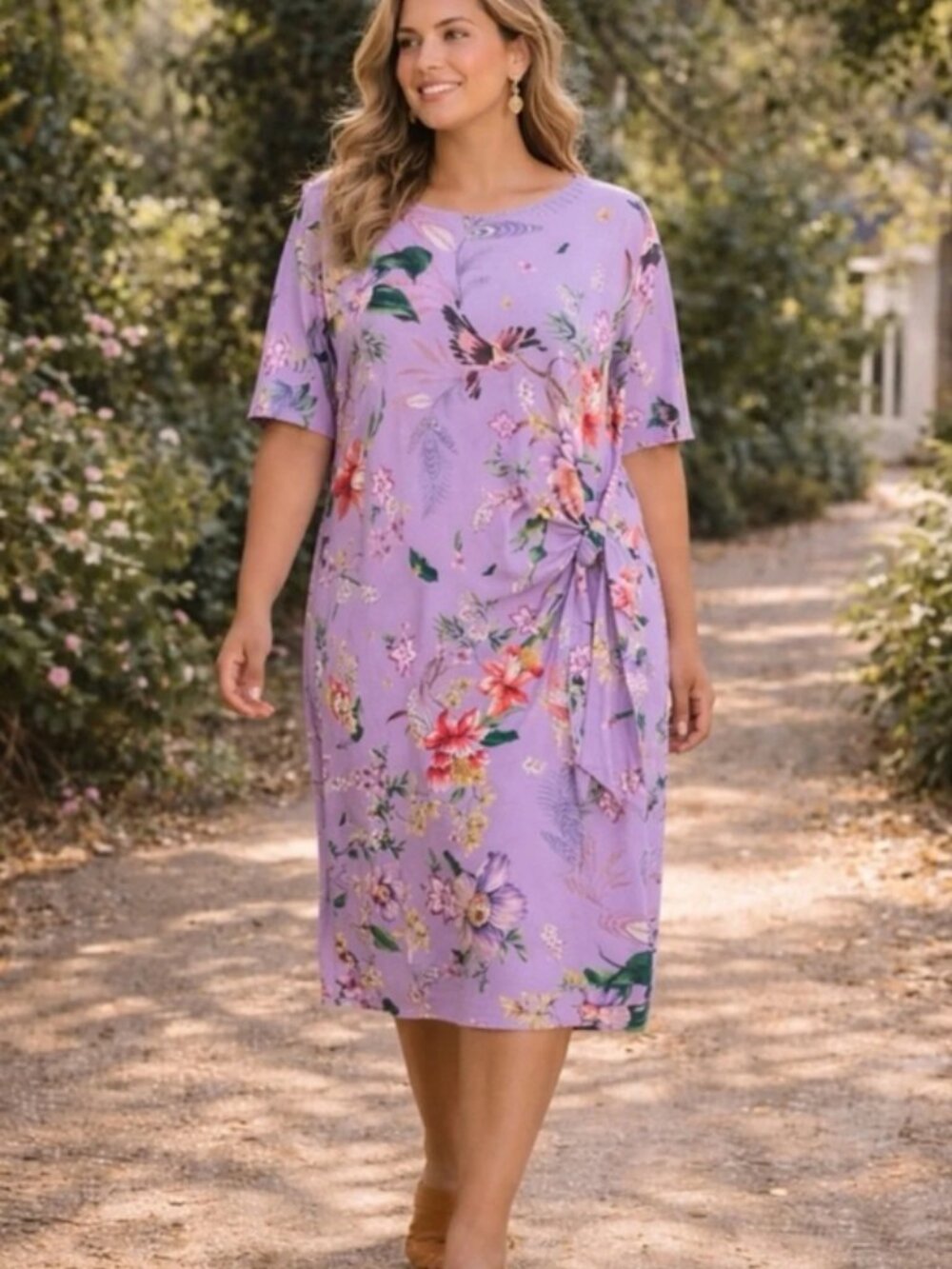 Johnny Was Plus Womens The Janie Favorite Floral Side Tie Knit Dress SIZE 3X